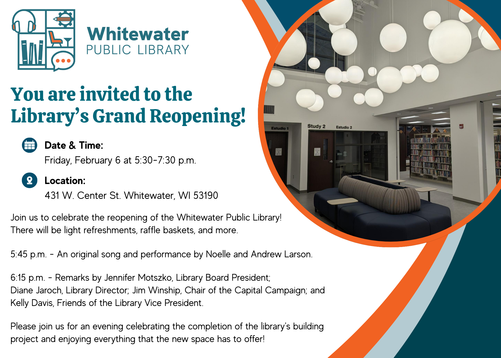 Interior of building with lights and seating area